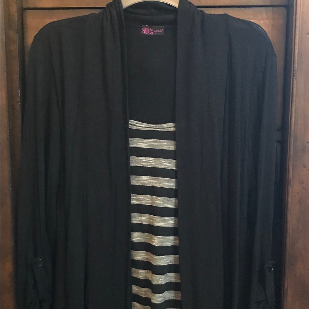 Agenda Black Long Sleeve, Stripe Top Attached Med